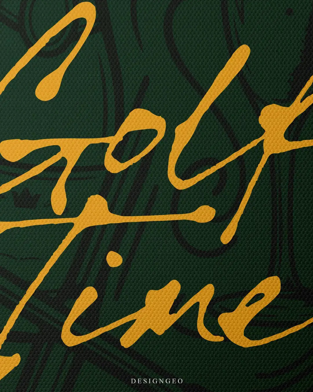 Detailed view of the "Golf Time" art, showcasing the high-contrast yellow contrast and the rich, abstract textures of the sports-inspired luxury canvas