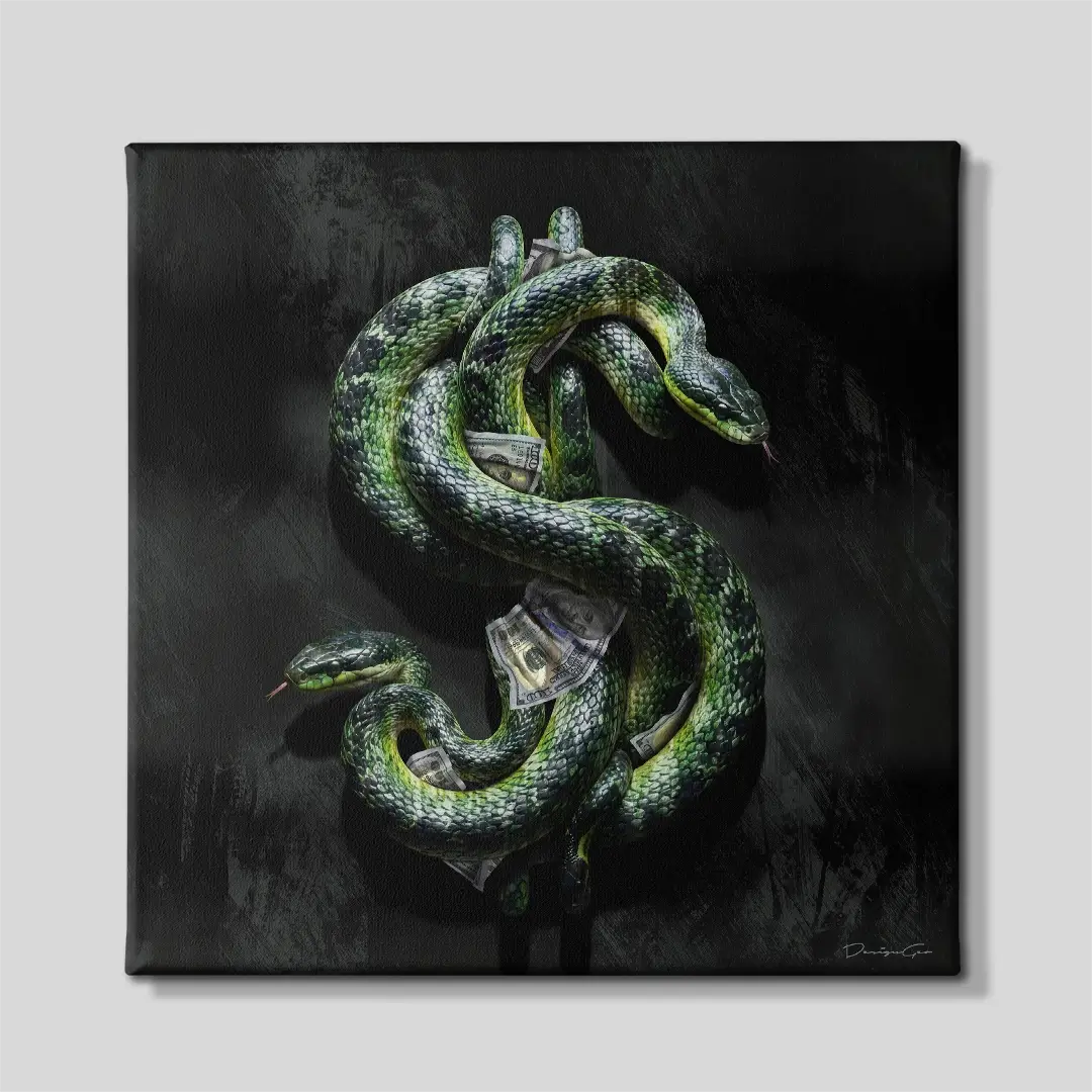 Green Snake Dollar Canvas Wall Art