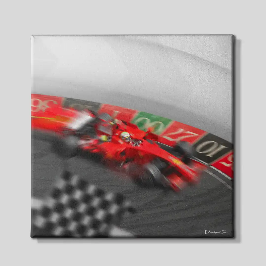 Front view of the Monaco Roulette race car square canvas wall art, a premium decorative piece for high-end home bars, modern executive offices, or sophisticated gaming rooms