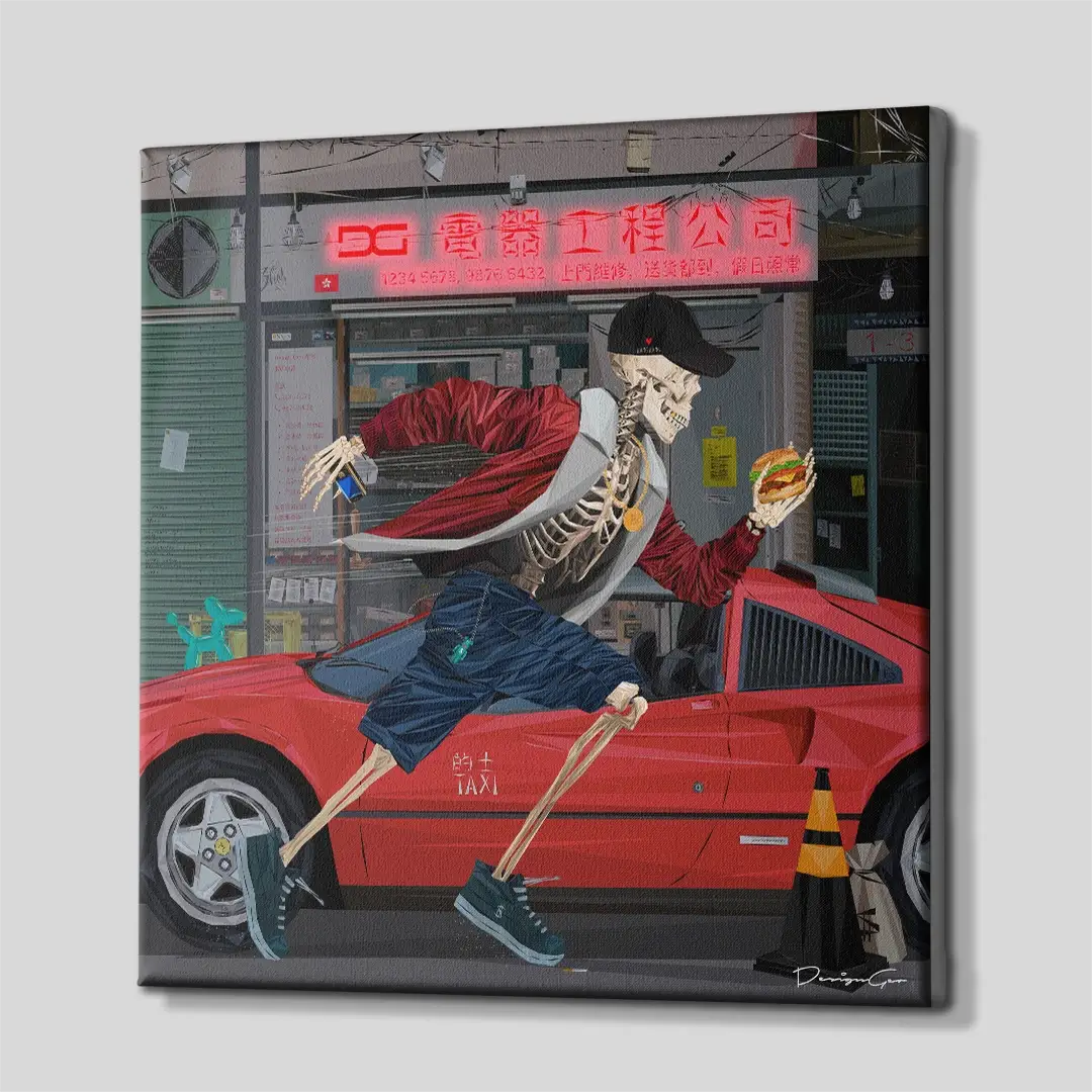Side angle of the Hong Kong urban motivation canvas print, highlighting the high-quality gallery wrap finish and the professional 3D frame depth