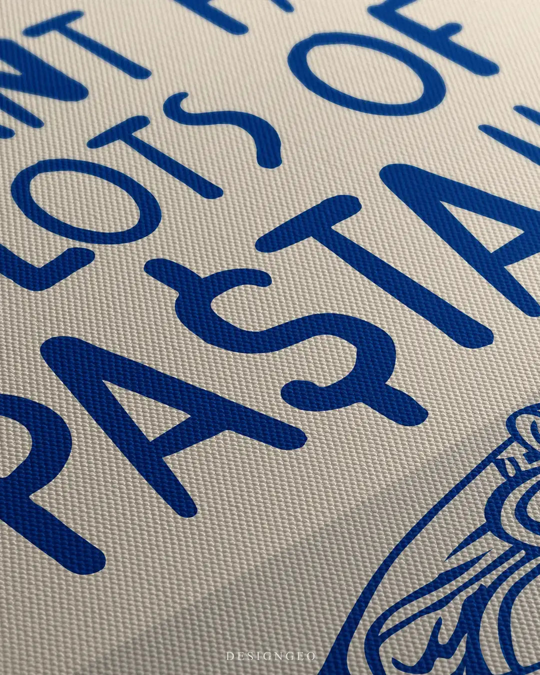 Close-up of modern motivational wall art featuring a success-themed phrase in navy blue typography over a minimalist beige and cream abstract background