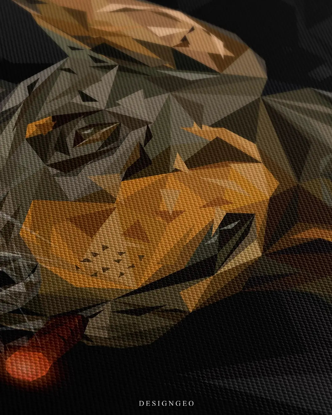 Close-up of modern luxury wall art featuring a sophisticated black Doberman Pinscher with a cigar, showcasing realistic fur textures on a deep black background