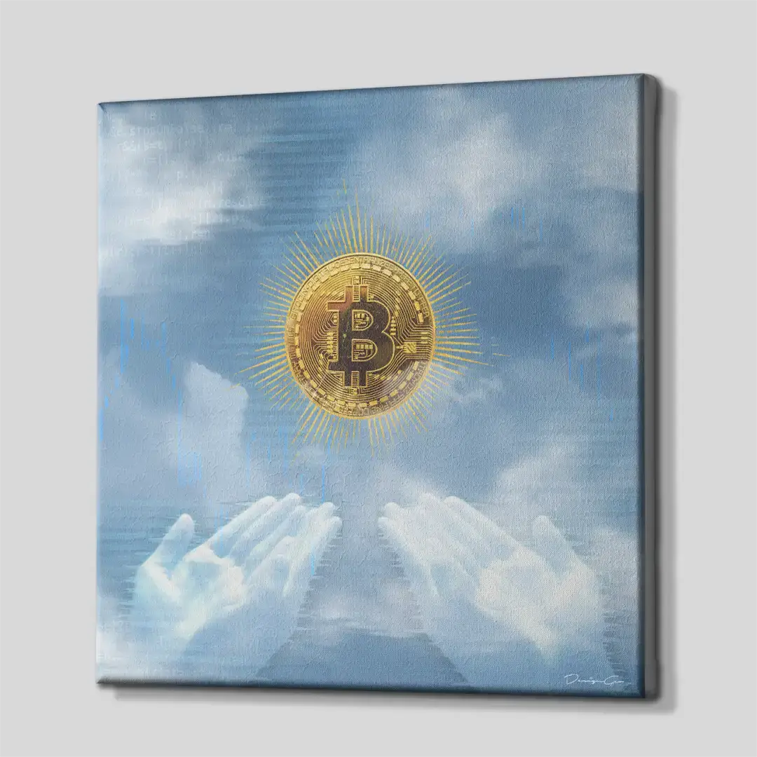 Side angle of the crypto-themed motivation canvas print, highlighting the high-quality gallery wrap finish and the professional 3D frame depth