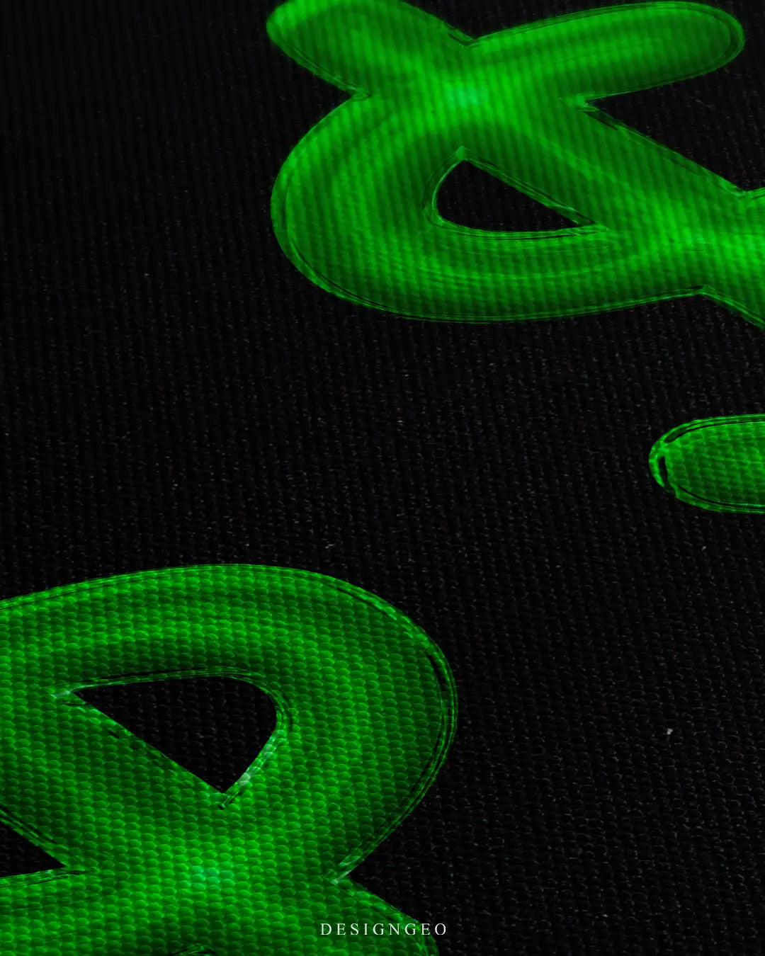 Macro close-up of "Its a Party" canvas wall art, highlighting the vibrant green texture and shiny foil finish of the dollar sign balloons on a woven black canvas