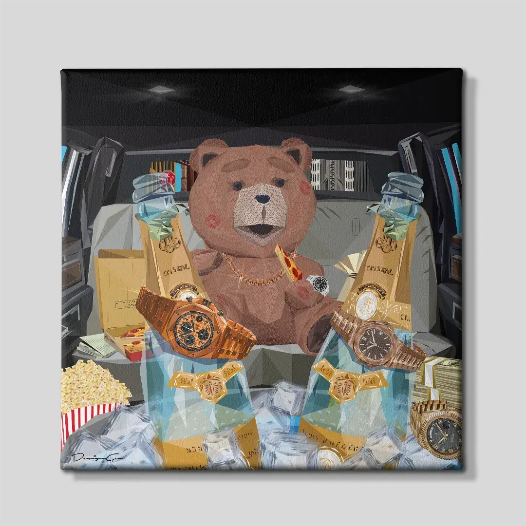 Modern canvas wall art featuring just a teddy bear for interior decor