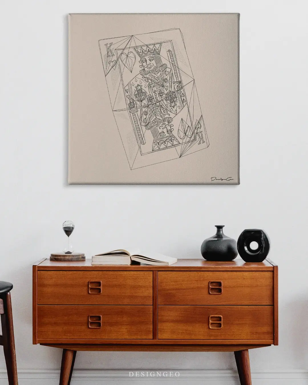 King of Hearts Outline Canvas Wall Art