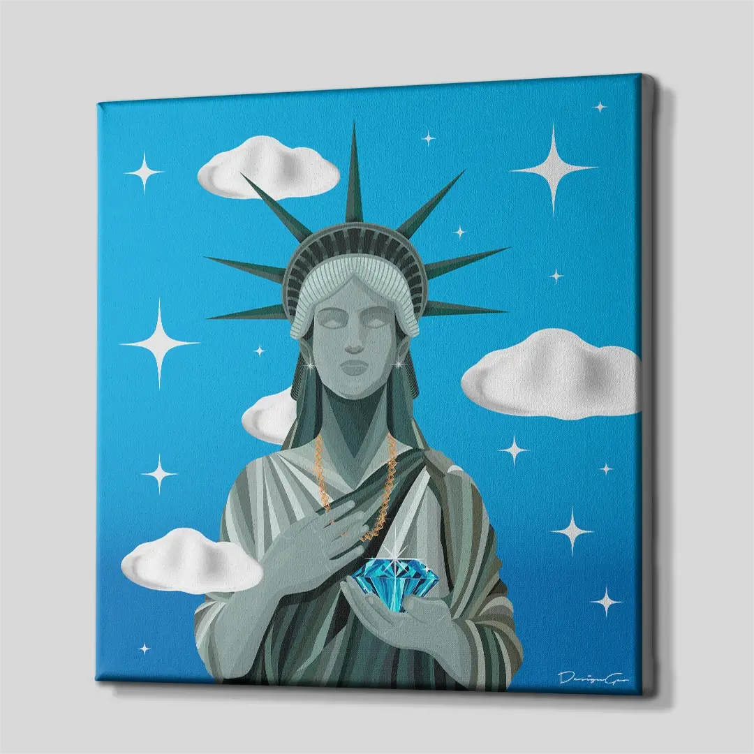 Side angle of the luxury Liberty Diamond canvas print, highlighting the high-quality gallery wrap finish and the professional 3D frame depth