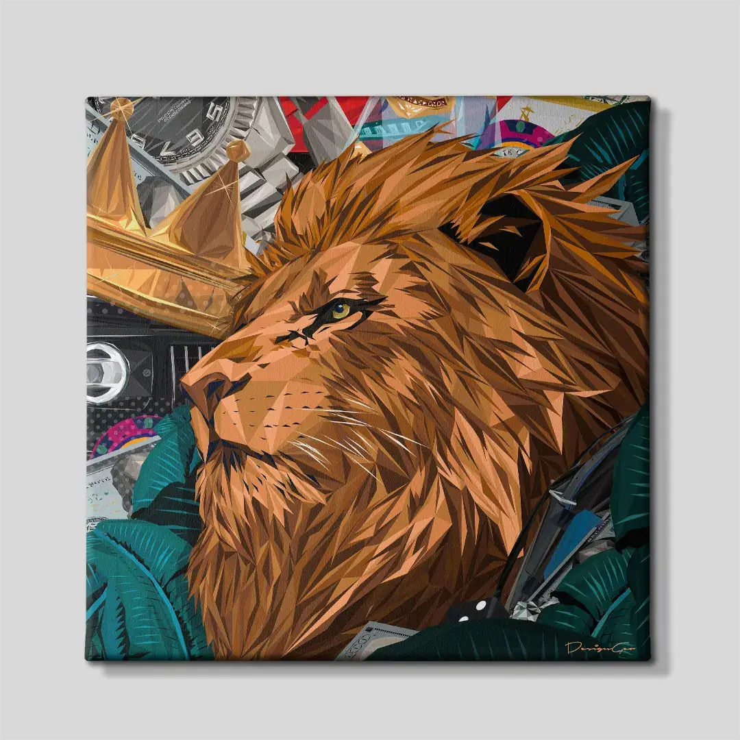 Modern canvas wall art featuring a lion portrait for interior decor