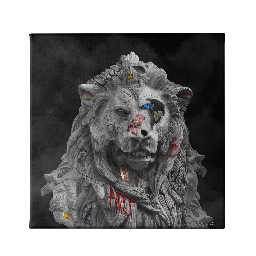 Lion Statue Canvas Wall Art