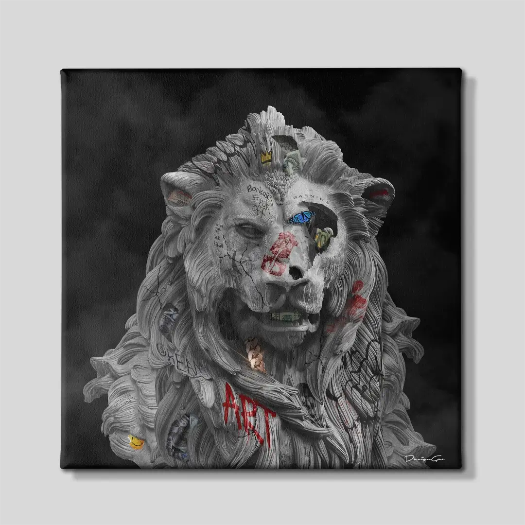 Lion Statue Canvas Wall Art