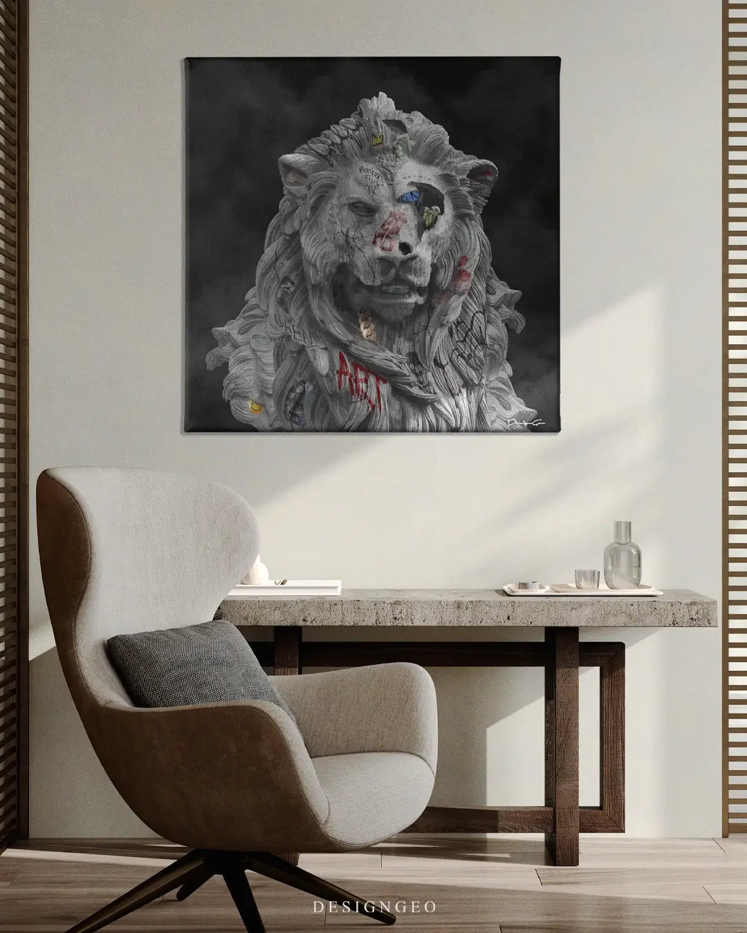 Lion Statue Canvas Wall Art