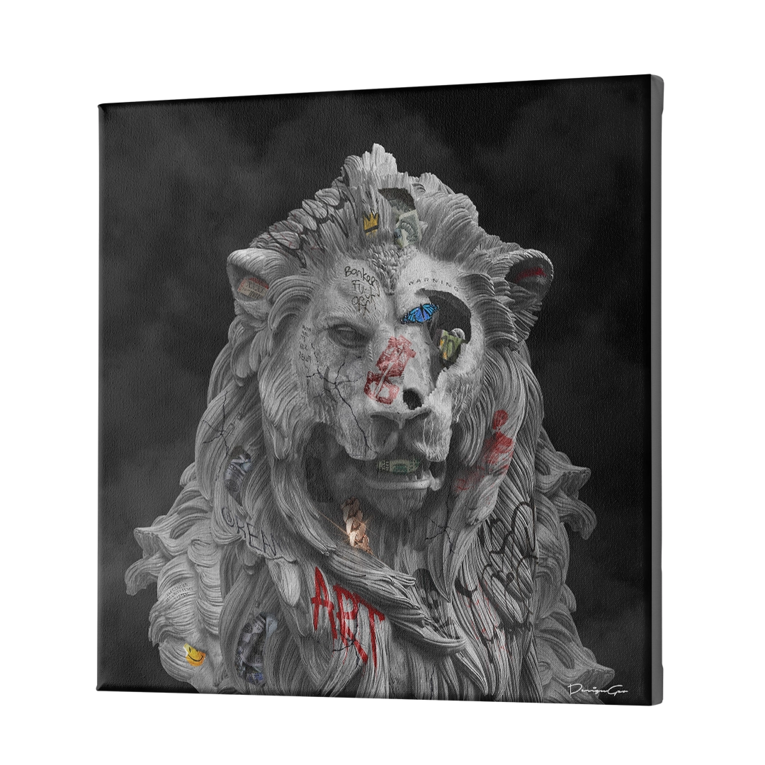 Lion Statue Art Square Canvas Print by DesignGeo