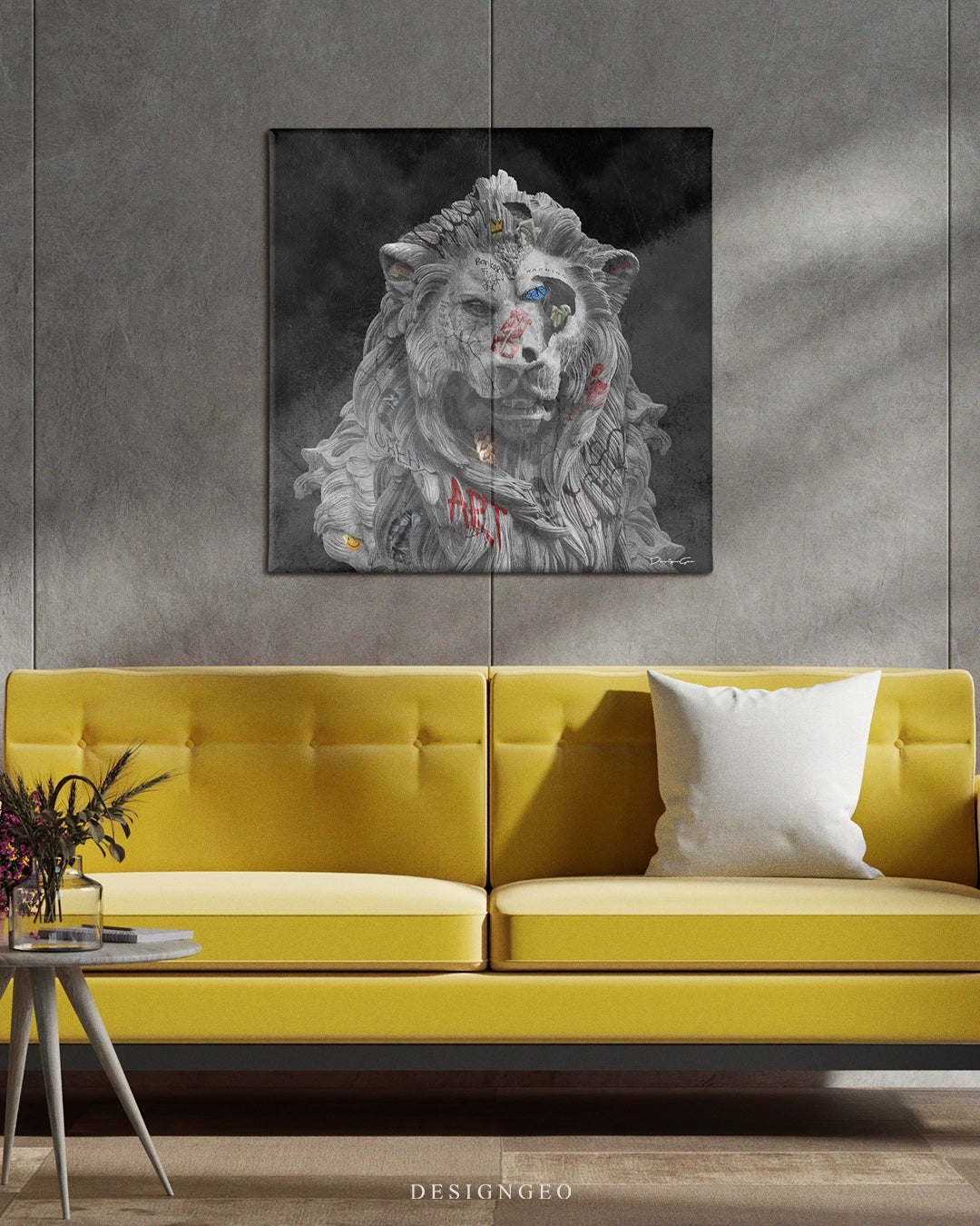 Lion Statue Art Square Canvas Print by DesignGeo