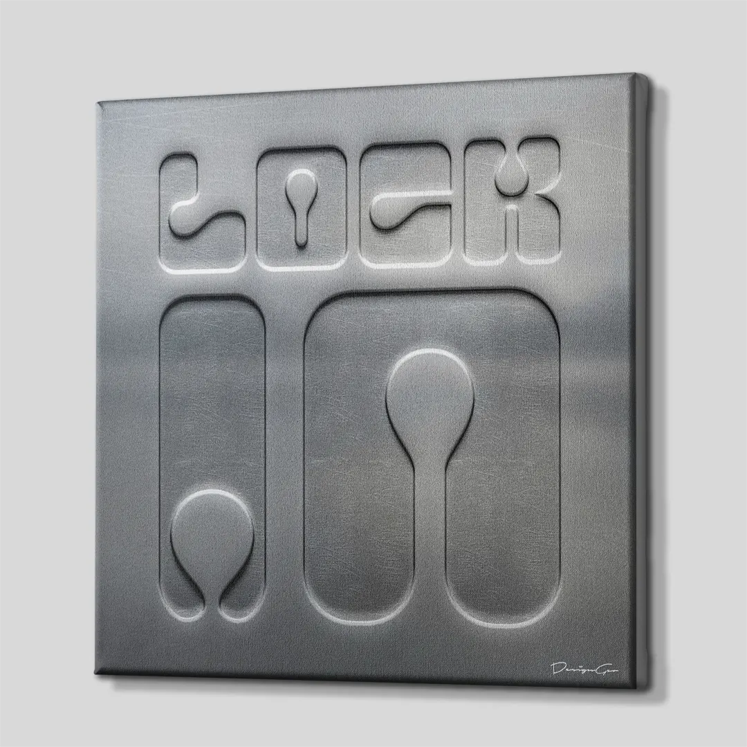 Three-quarter side angle of the Lock In motivational canvas wall art showing gallery-wrapped grey edges mounted on a wooden frame