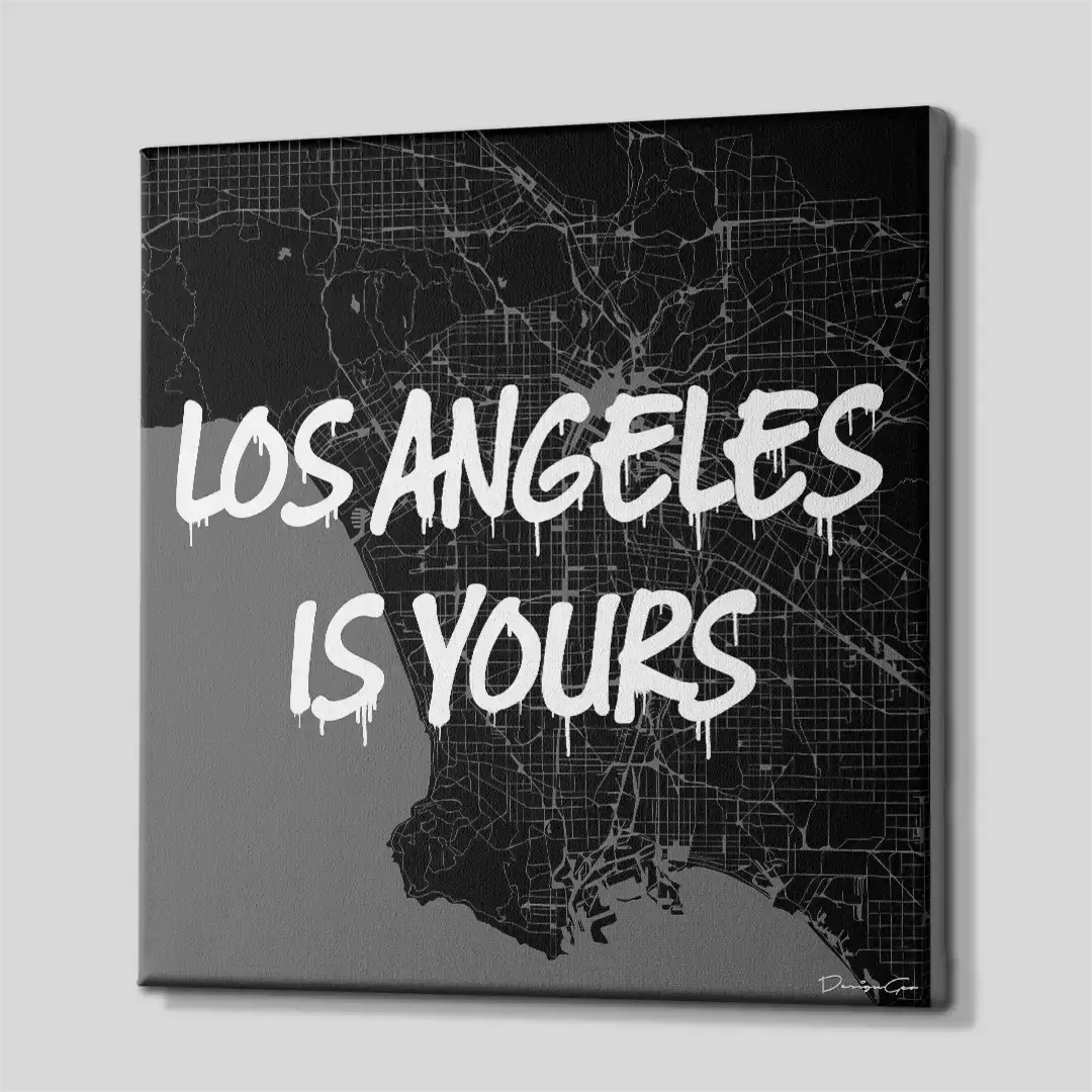 Side angle of the LA-themed urban motivation canvas, highlighting the high-quality gallery wrap finish and the professional 3D frame depth for luxury wall art