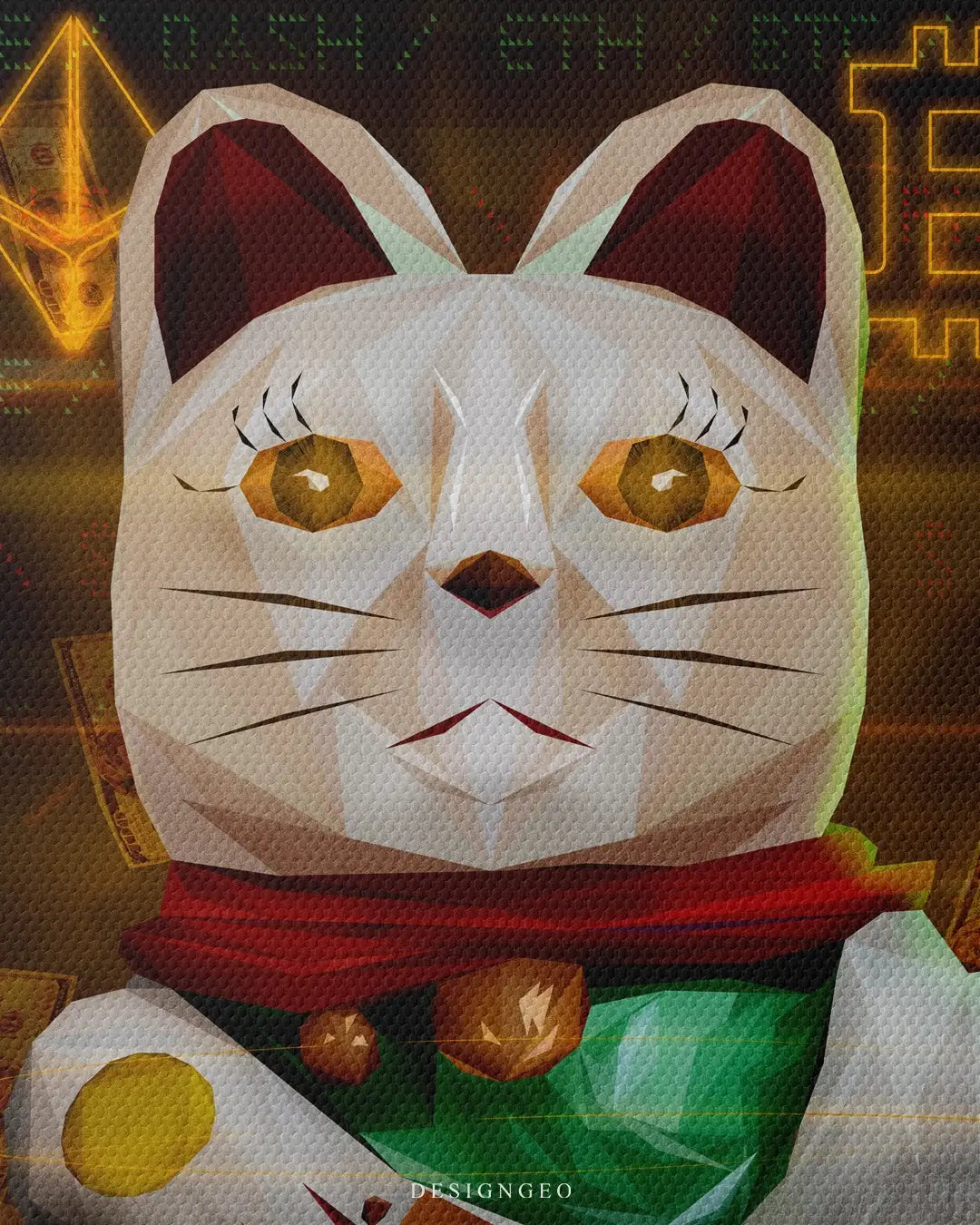 Artistic canvas illustration of a Japanese lucky cat, symbolizing business prosperity, wealth attraction, and the magnetic mindset of successful entrepreneurs