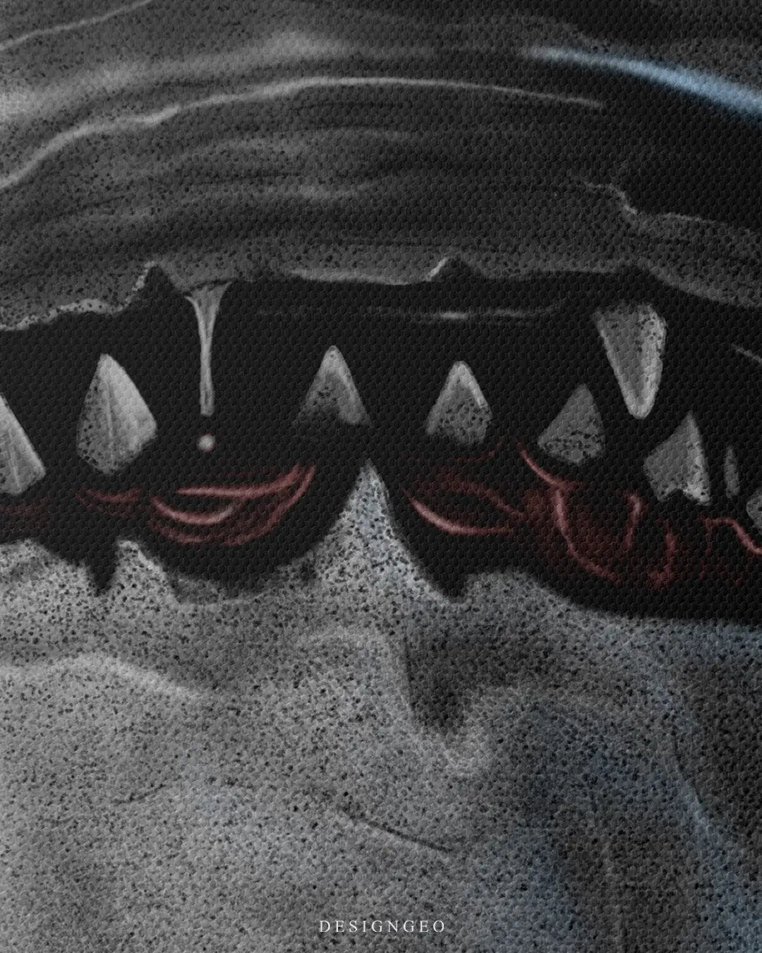 Artistic canvas illustration of a powerful shark emerging from the darkness, representing the aggressive growth and leadership mindset required in the business world
