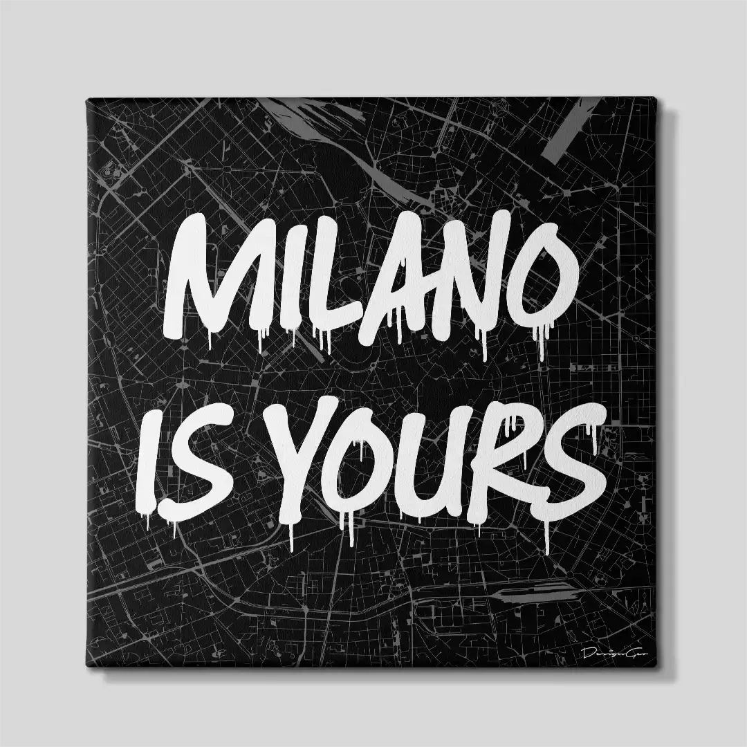 Front view of the Milano is Yours square map canvas print, a premium decorative piece for high-end workspaces, executive offices, or modern Italian-style interiors