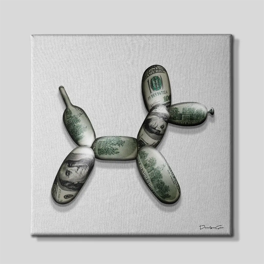 Money Balloon Dog Canvas Wall Art