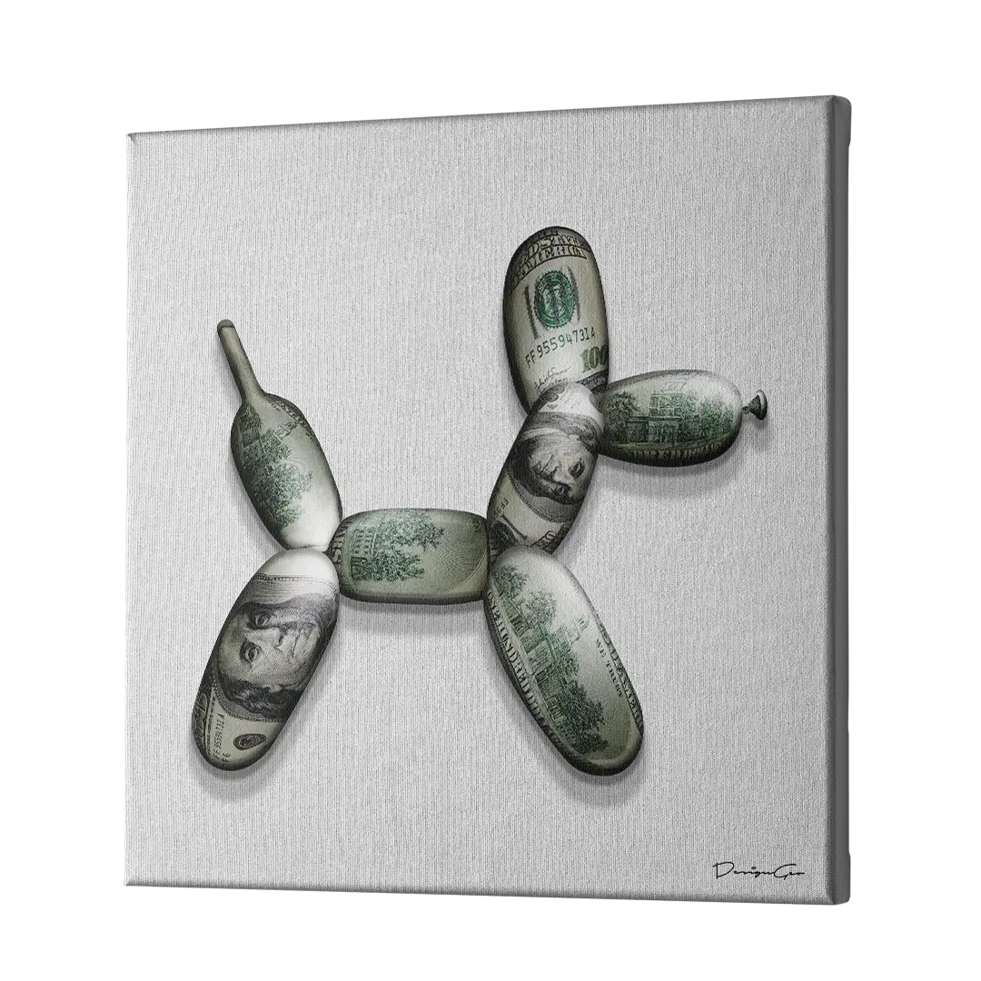 Money Balloon Dog Canvas Wall Art