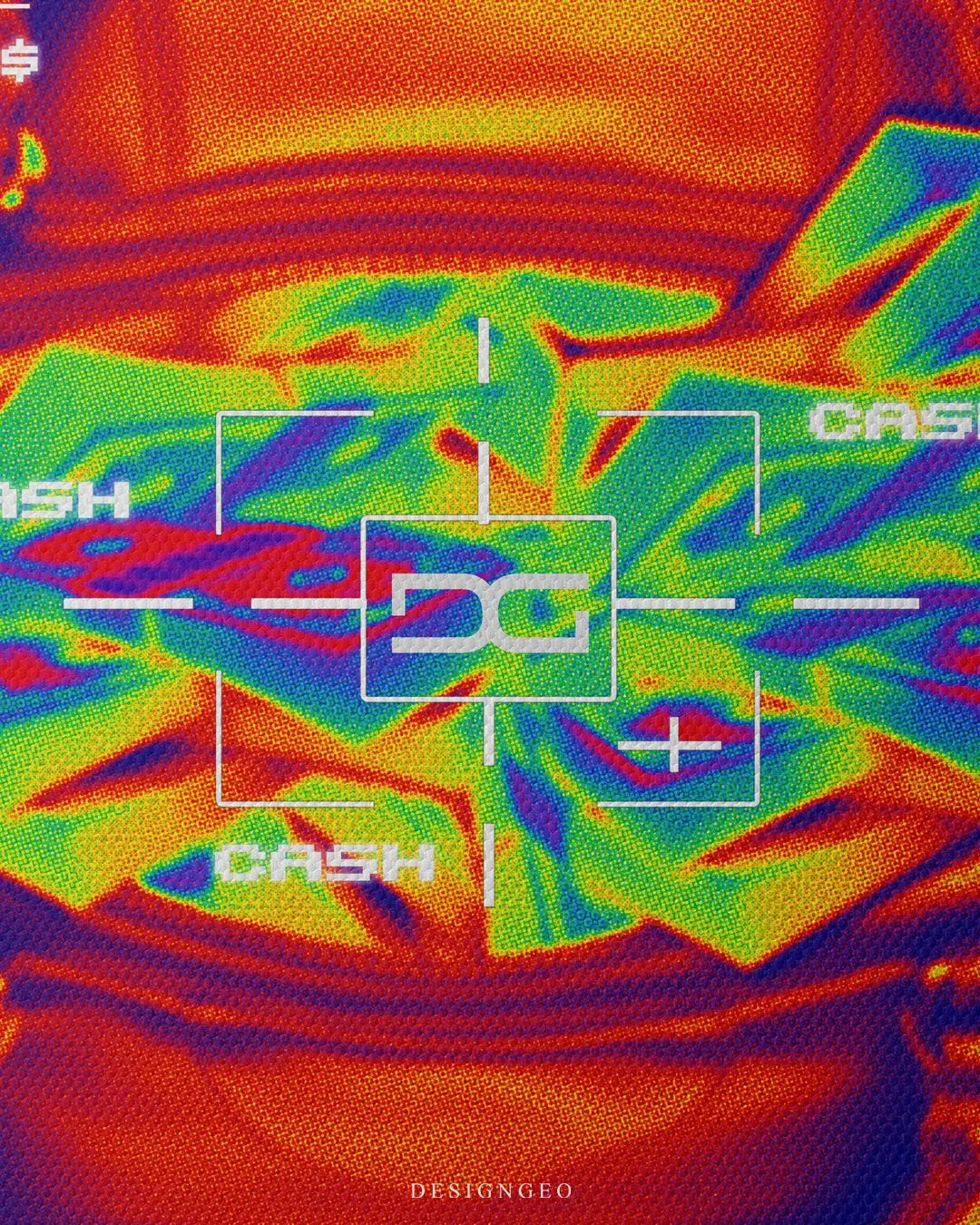 Artistic canvas illustration of a money bag under thermal vision, symbolizing the intensity of financial success and high-stakes entrepreneurship