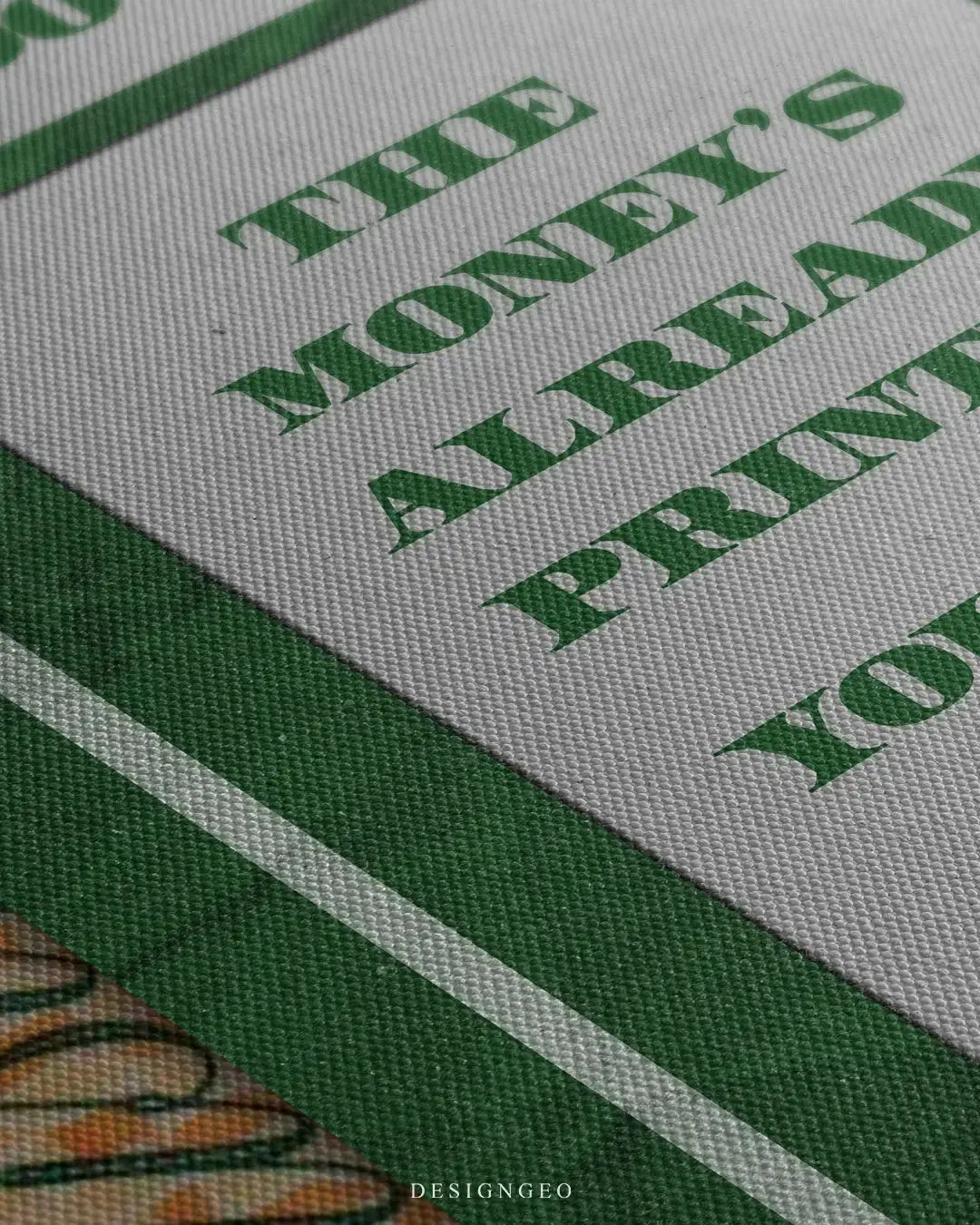 Detailed view of the AUD currency canvas art, showcasing the crisp textures of the Australian dollar design and the bold typography layered over a premium white texture