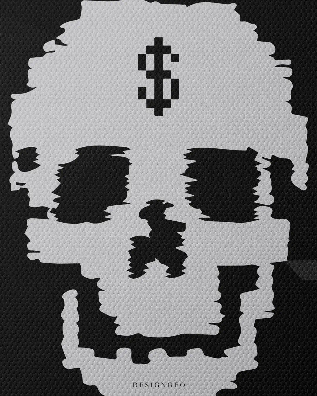 Artistic canvas illustration of a money pirate skull, symbolizing the hunt for wealth, financial victory, and the ambitious mindset of modern entrepreneurs