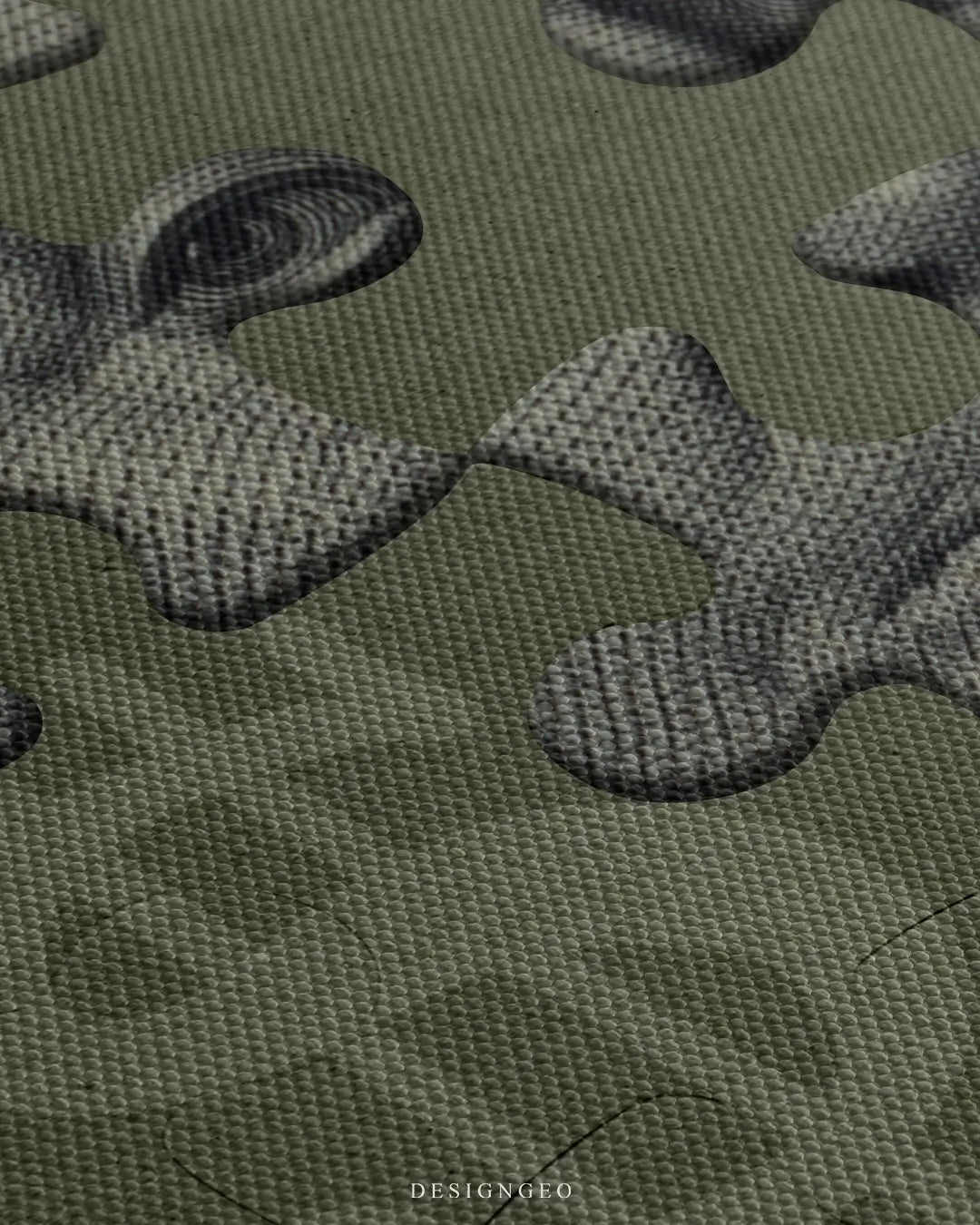 Close-up of modern wall art featuring Benjamin Franklin's portrait from the $100 bill designed as a complex jigsaw puzzle on a deep green background