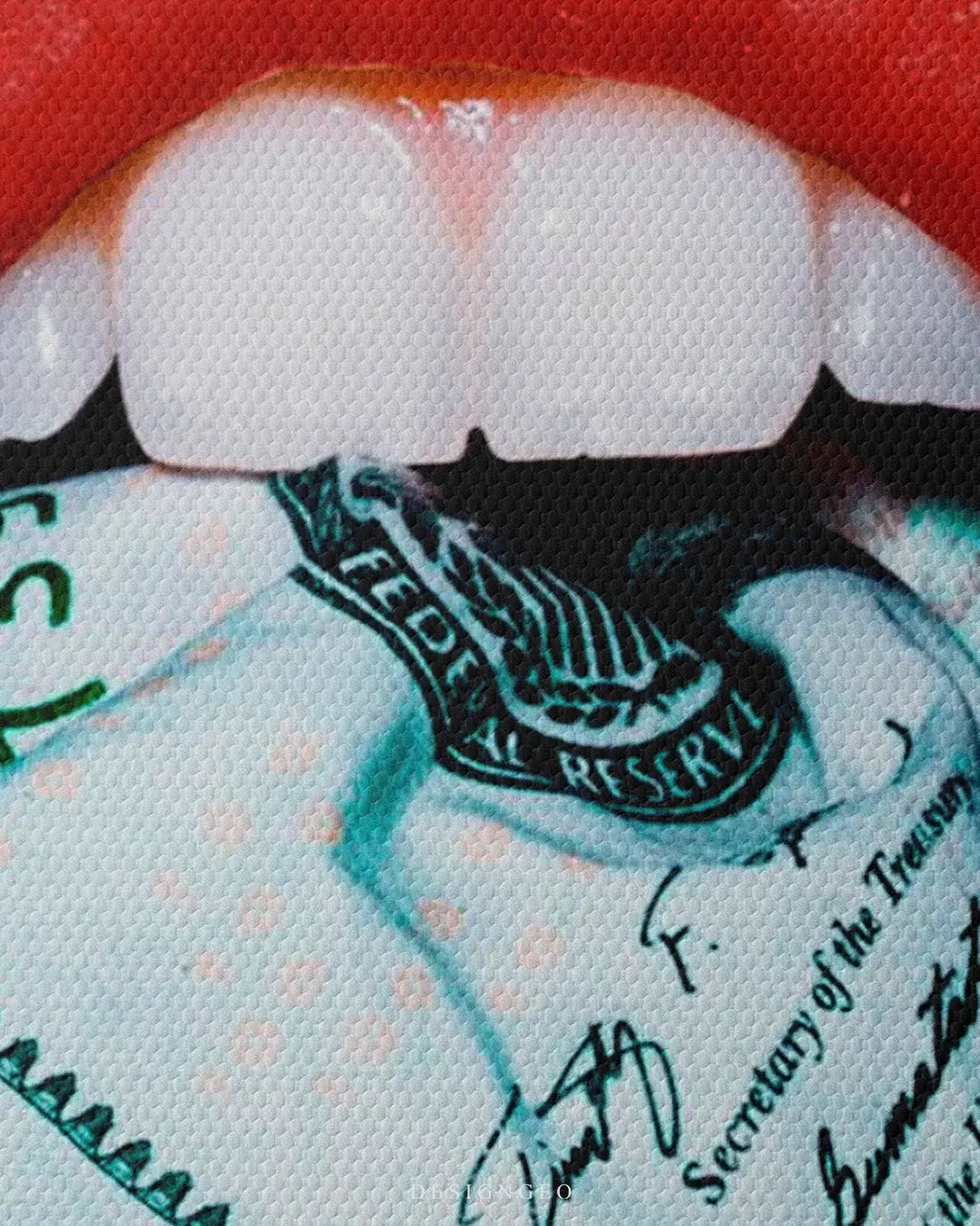 Artistic canvas illustration of a money tongue, symbolizing the power of communication, financial influence, and the mindset of high-achieving entrepreneurs