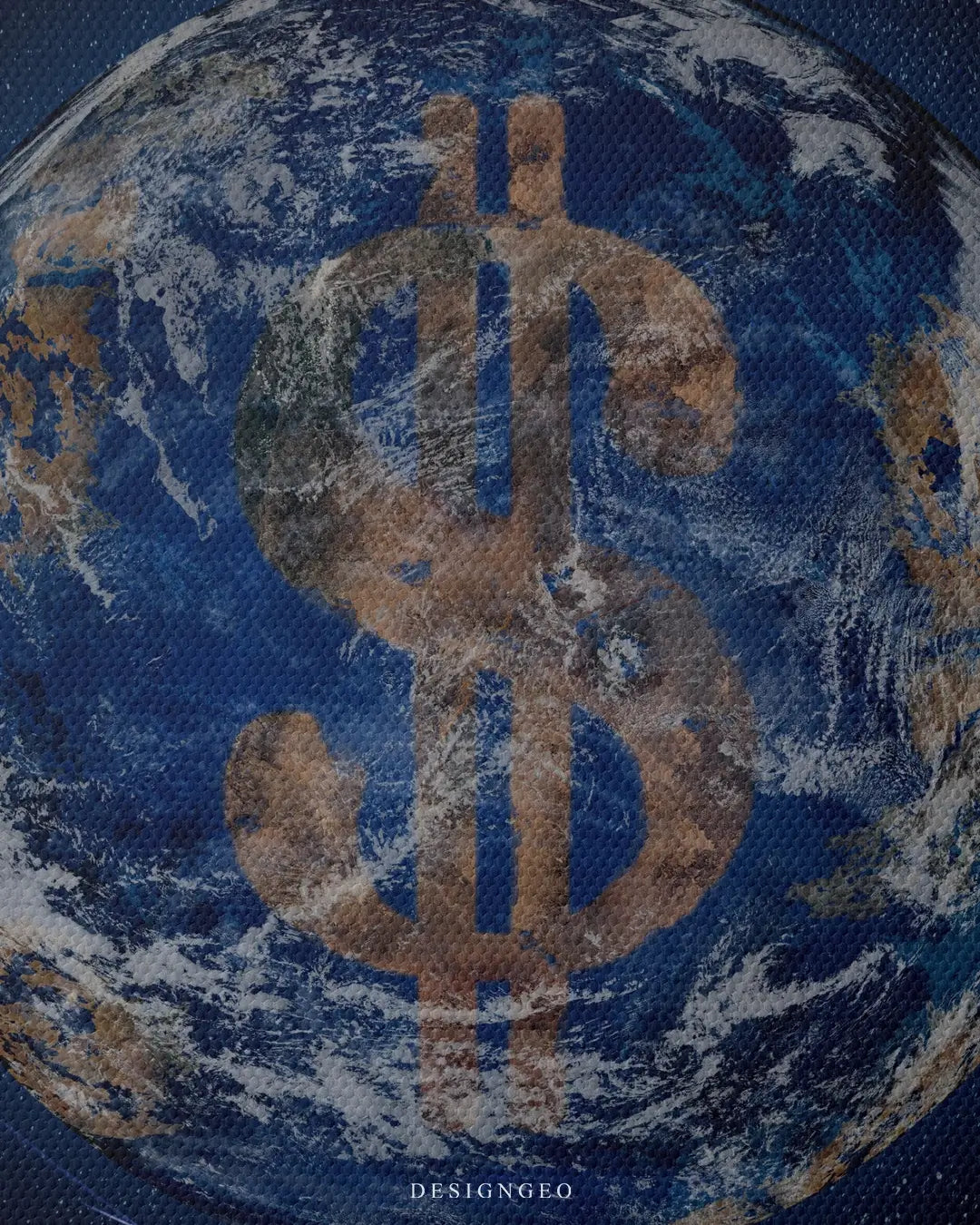 Artistic canvas illustration of the world as a dollar symbol, representing global trade, international financial influence, and the expansive vision of successful entrepreneurs