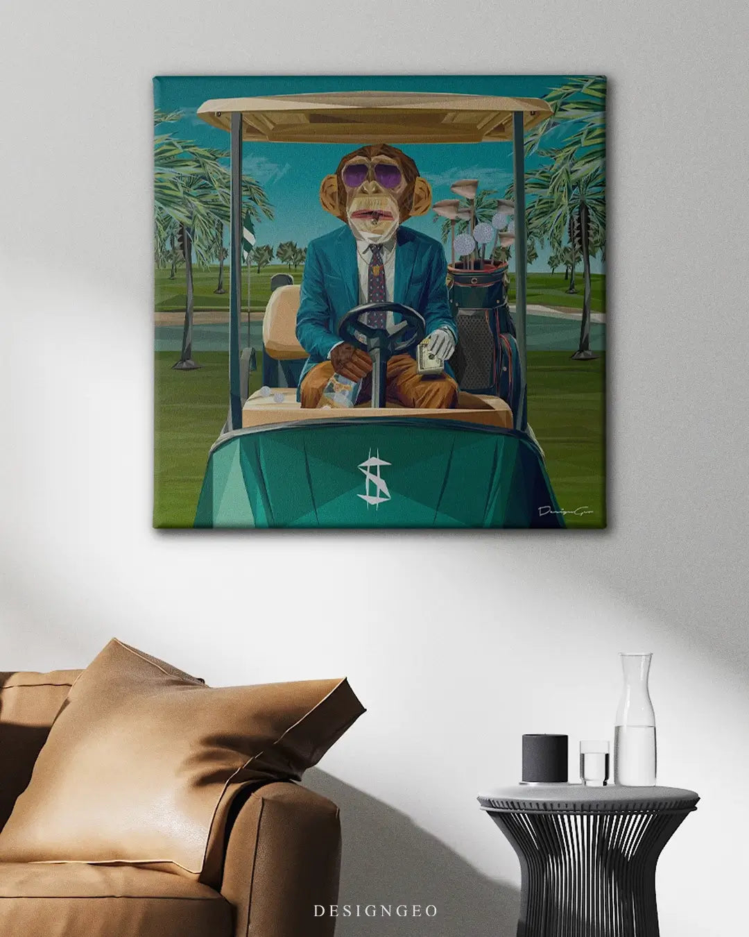 Monkey Golf Caddy Canvas Wall Art