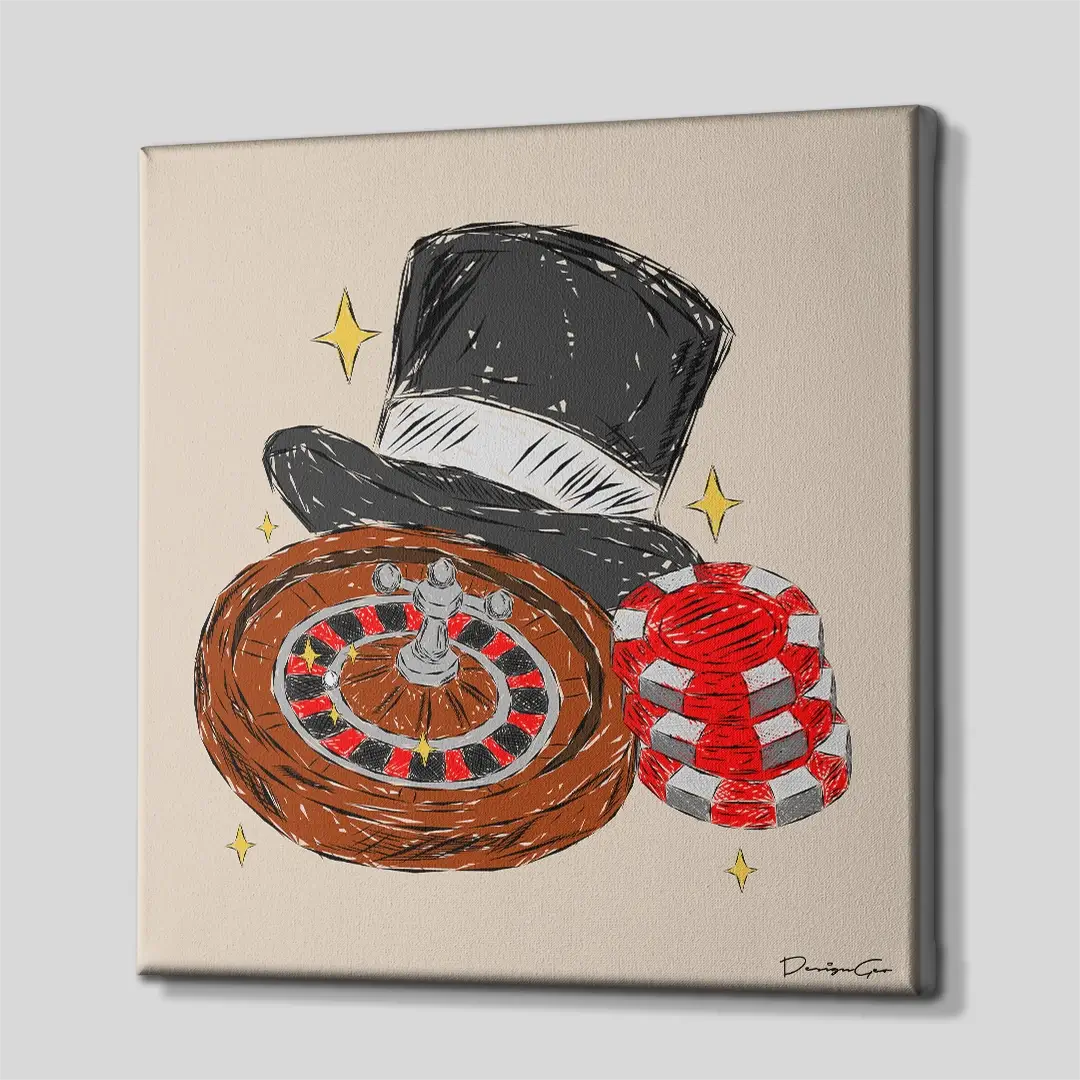 Side angle of the minimalist Monte Carlo celebration canvas print, highlighting the high-quality gallery wrap finish and the professional 3D frame depth