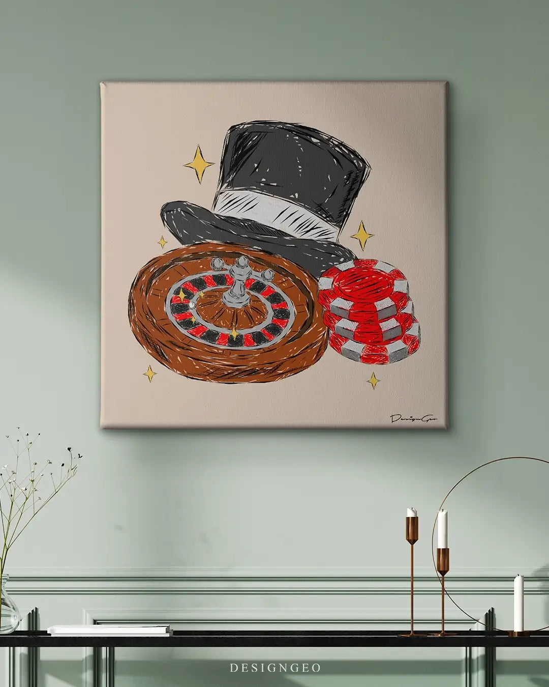 Monte Carlo Nights Outline Canvas Wall Art