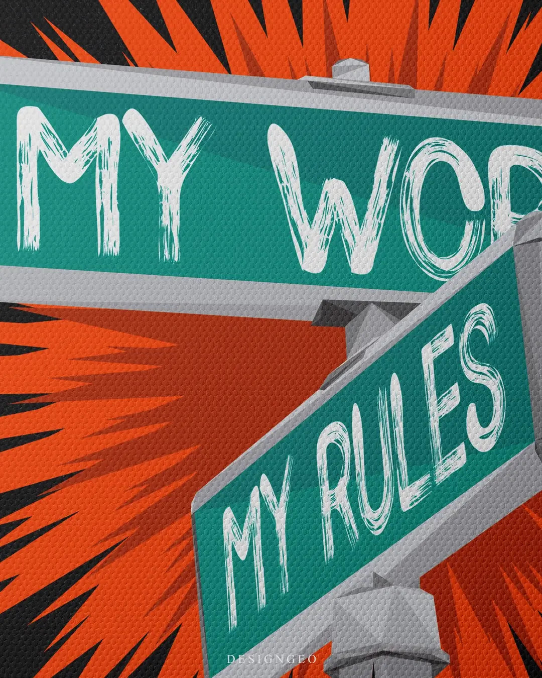 Artistic canvas illustration of a traffic sign symbolizing personal autonomy and leadership, representing an independent entrepreneur mindset in a minimalist urban style