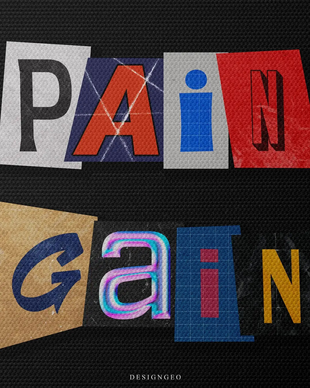 Artistic canvas illustration of the No Pain No Gain quote in a colorful pop art style, symbolizing strength, effort, and the drive for success