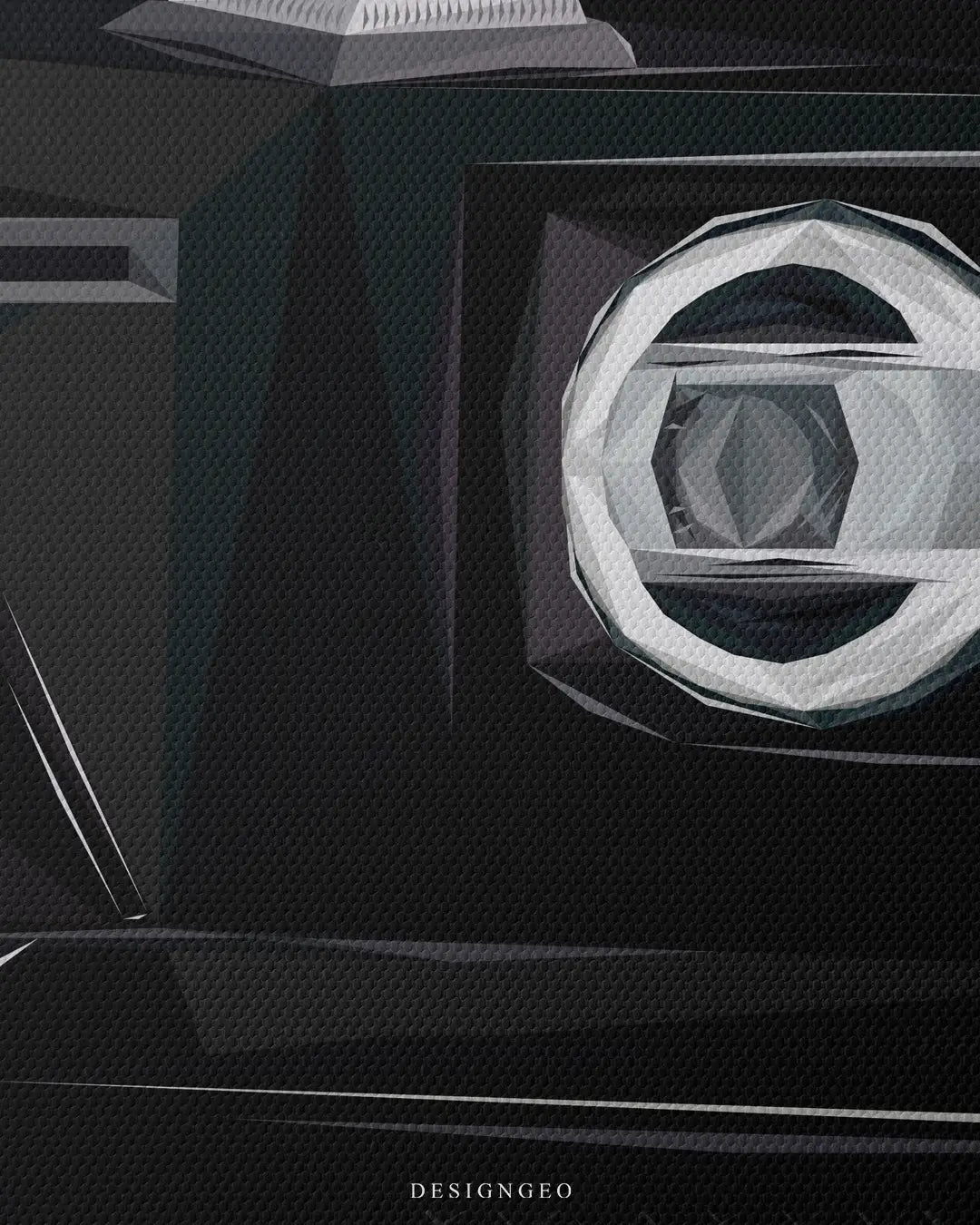Artistic canvas illustration of a high-end SUV front end made of black carbon fiber, symbolizing power and modern engineering for sophisticated interiors