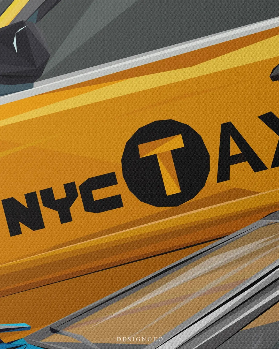 Artistic canvas illustration of a busy New York City street filled with cars and taxis, blending urban energy with a modern pop art aesthetic