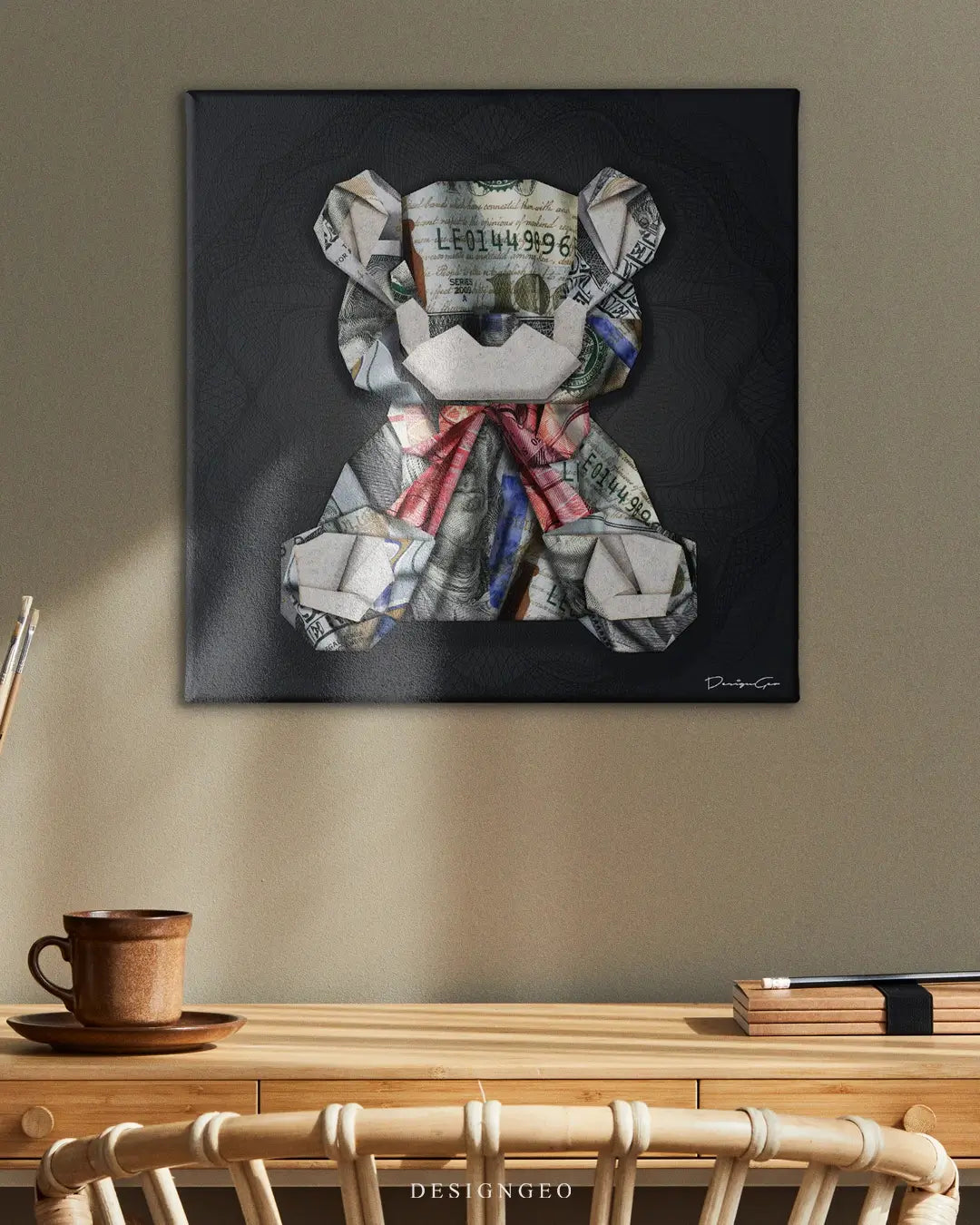 Origami Teddy Bear Canvas Wall Art