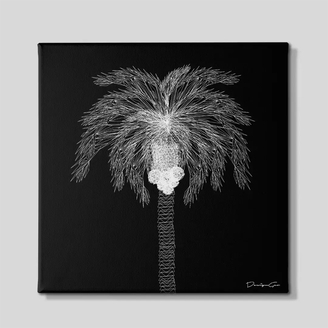 Front view of the luxury Palm square canvas wall art, a premium decorative botanical line-art piece tailored for professional workspaces and modern livings