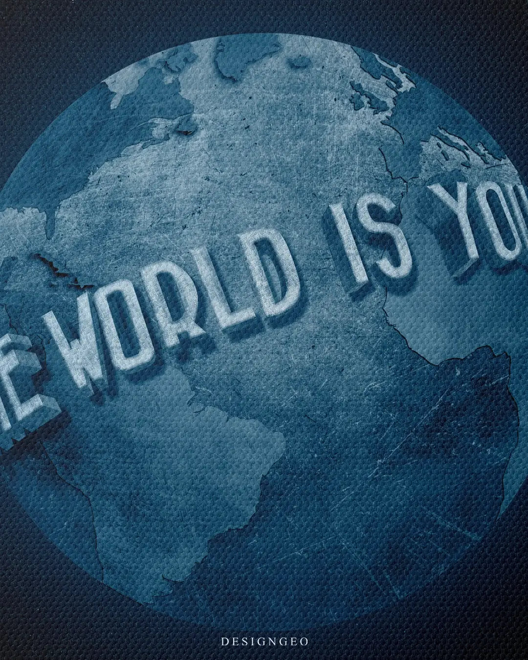 Artistic canvas illustration of a minimalist globe and motivational quote, symbolizing limitless potential and global success in a sleek modern style