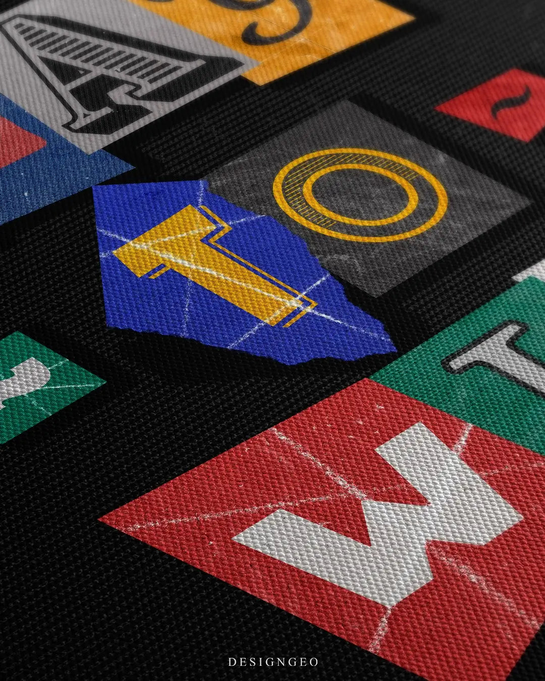 Close-up of motivational canvas art featuring the phrase "Play to Win" in vibrant, multi-colored typography with rich artistic textures on a deep black background
