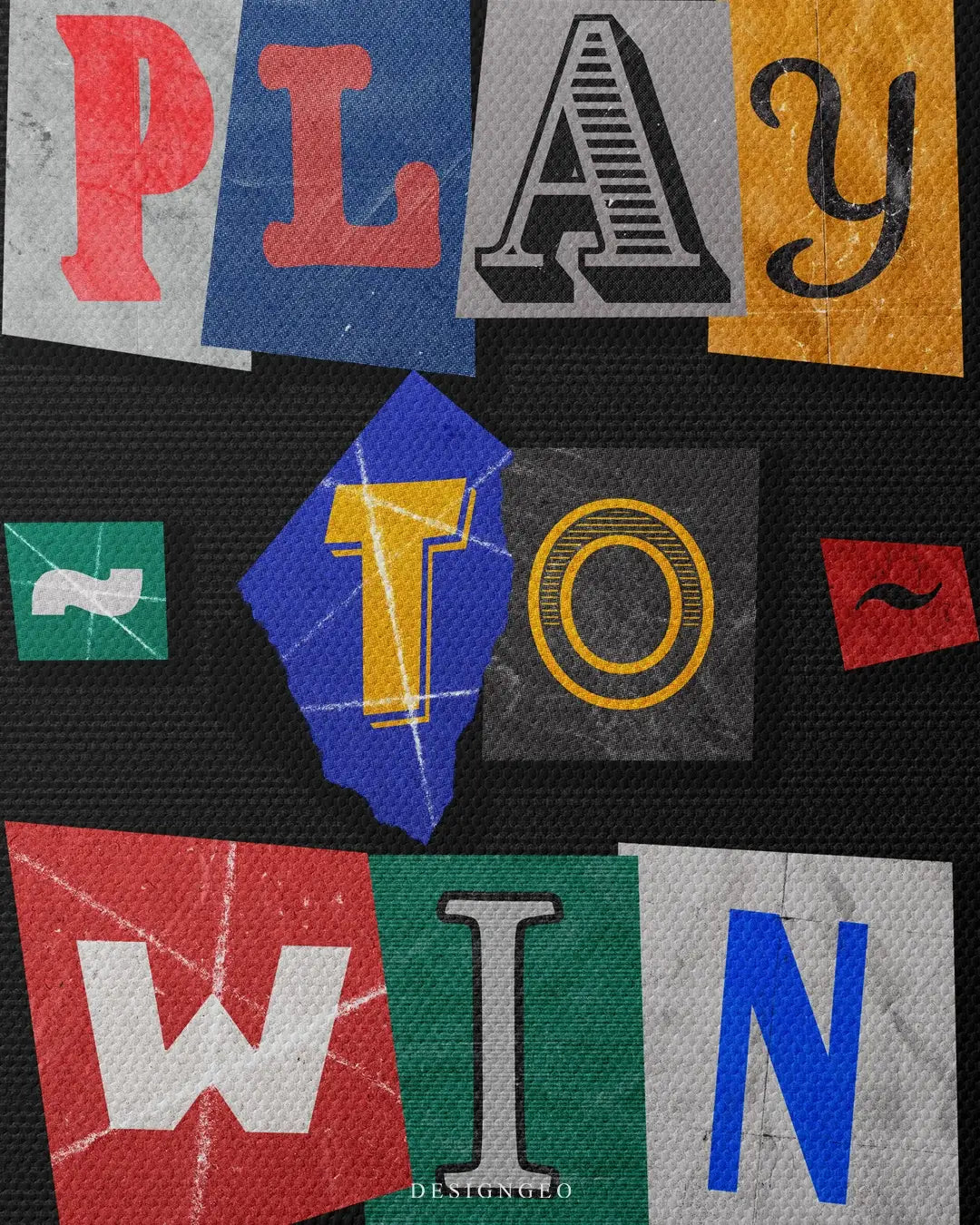 Artistic canvas illustration with a bold "Play to Win" message in a dynamic colorful font, symbolizing determination and a competitive spirit for modern interiors