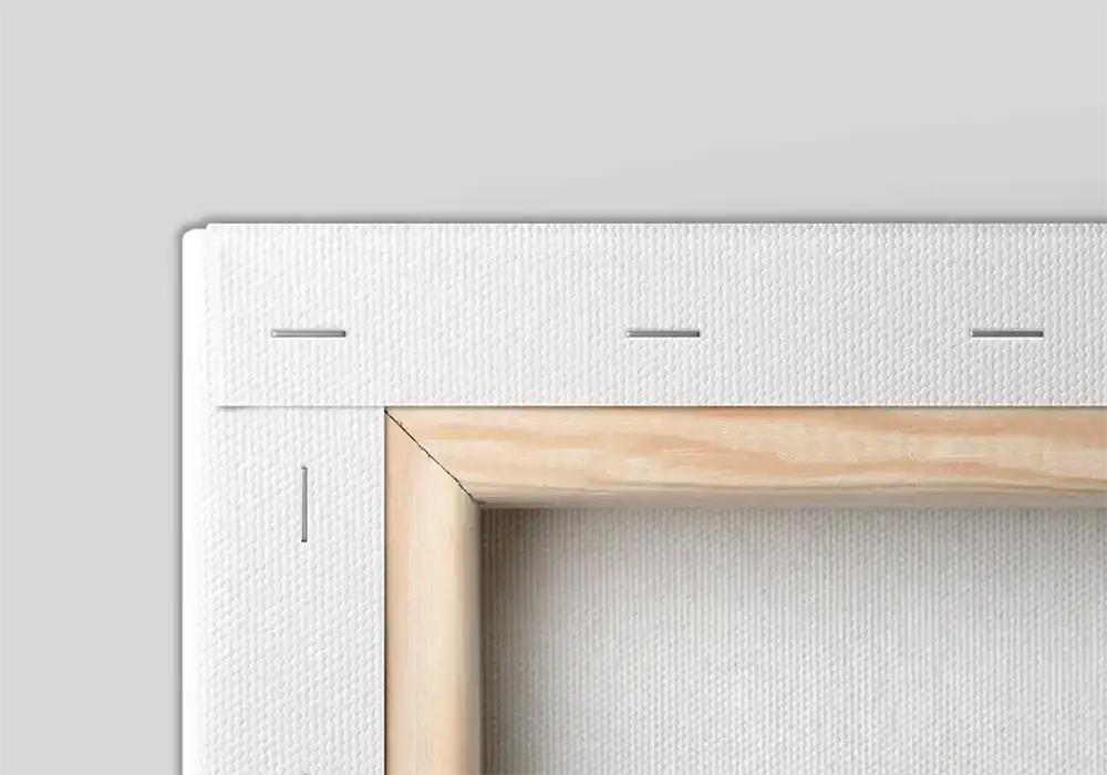 Back view of canvas wall art with solid wood frame structure