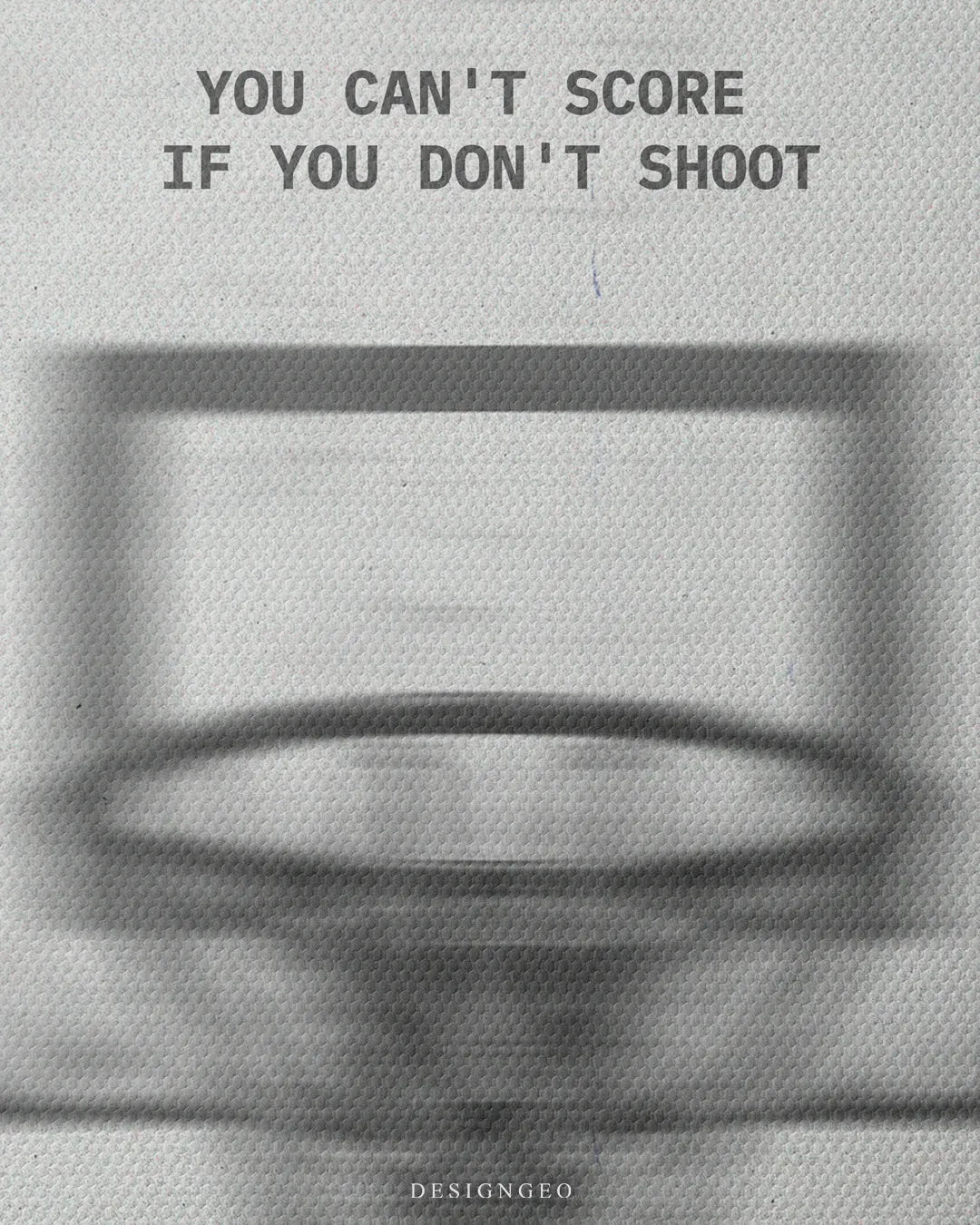 Close-up texture shot of canvas wall art showing printed black text reading YOU CAN'T SCORE IF YOU DON'T SHOOT under soft shadow overlay