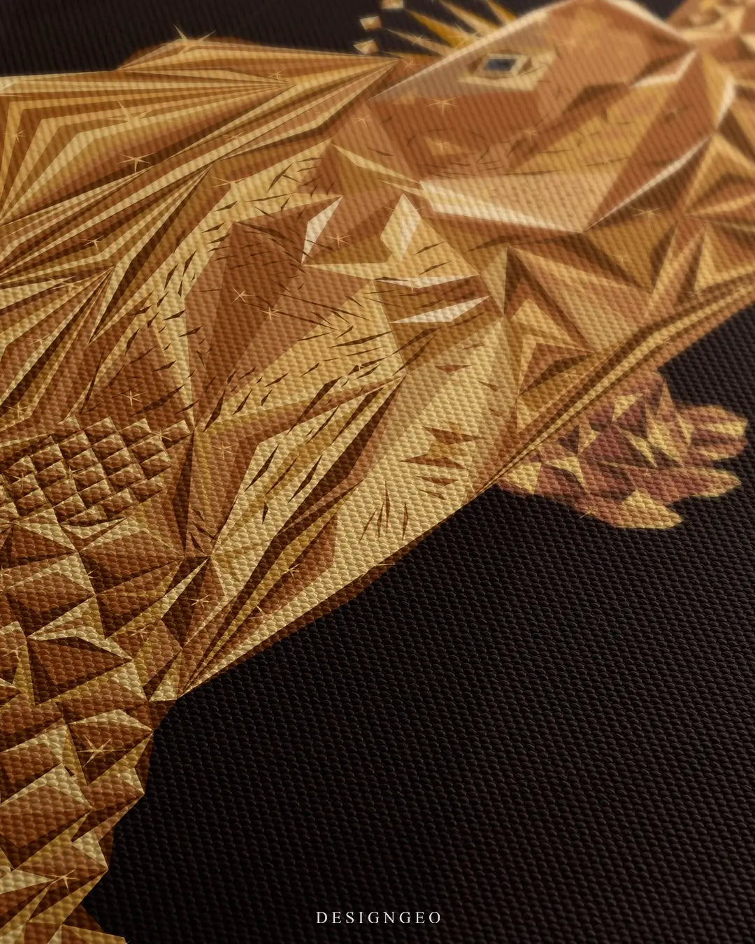 Close-up of motivational wall art featuring a golden turtle with a detailed shell and the inspiring phrase Slow Steps Strong Progress on a black background