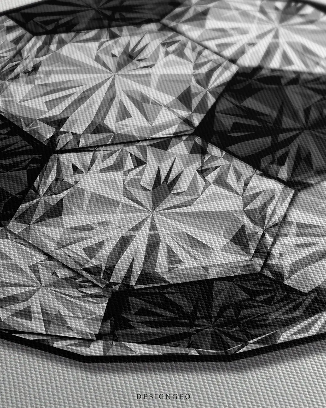 Close-up of luxury sports wall art featuring a soccer ball covered in sparkling diamonds with intricate facets on a clean white background
