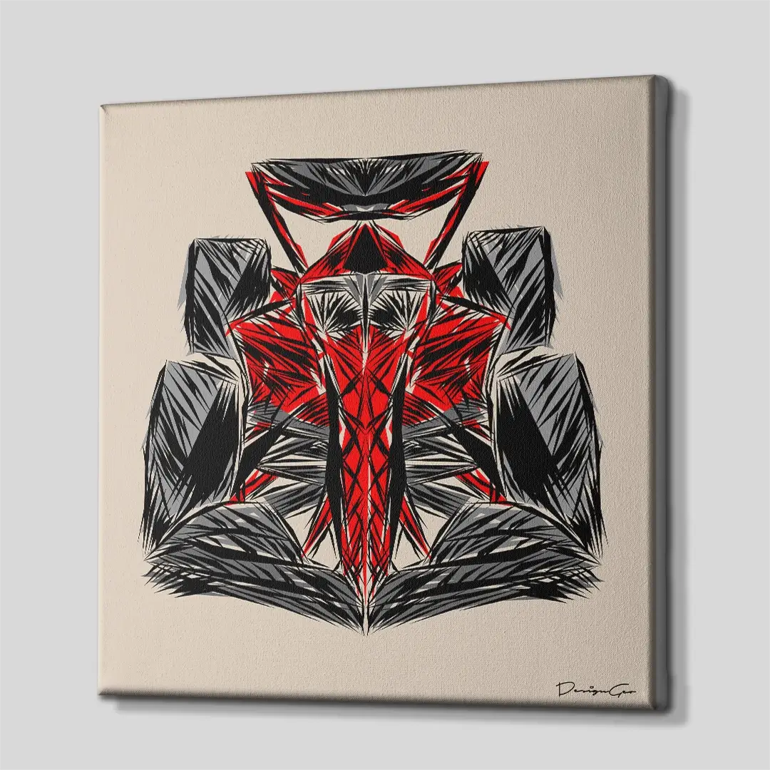 Side angle of the minimalist racing car motivation canvas print, highlighting the high-quality gallery wrap finish and the professional 3D frame depth