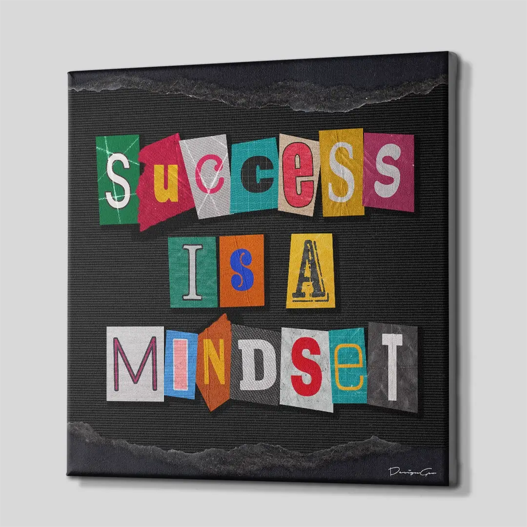 Side angle of the motivational success canvas print, highlighting the high-quality gallery wrap finish and the professional 3D depth of the wooden frame