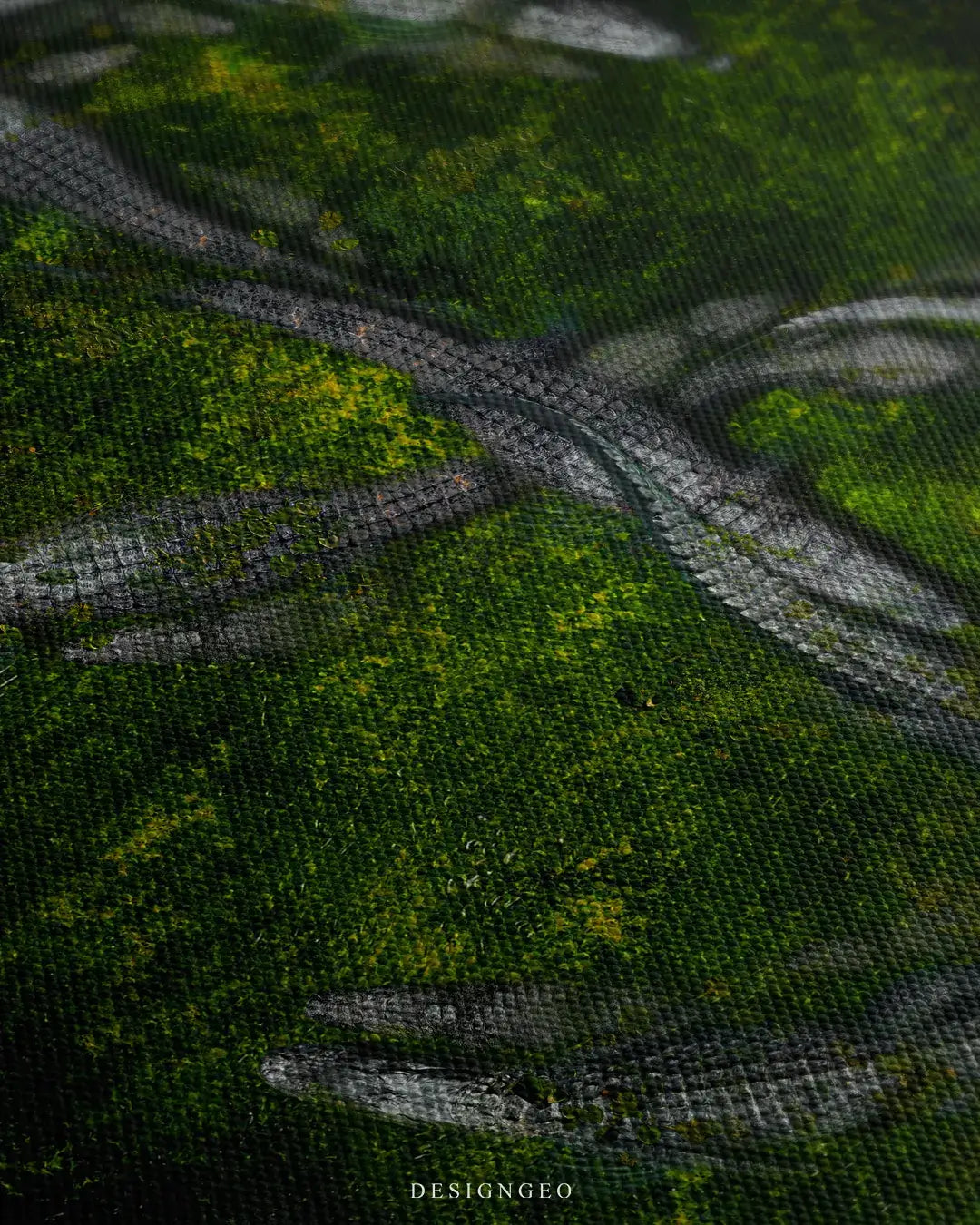 Close-up of motivational canvas art showing the detailed scaly texture of crocodiles swimming in dark swamp water