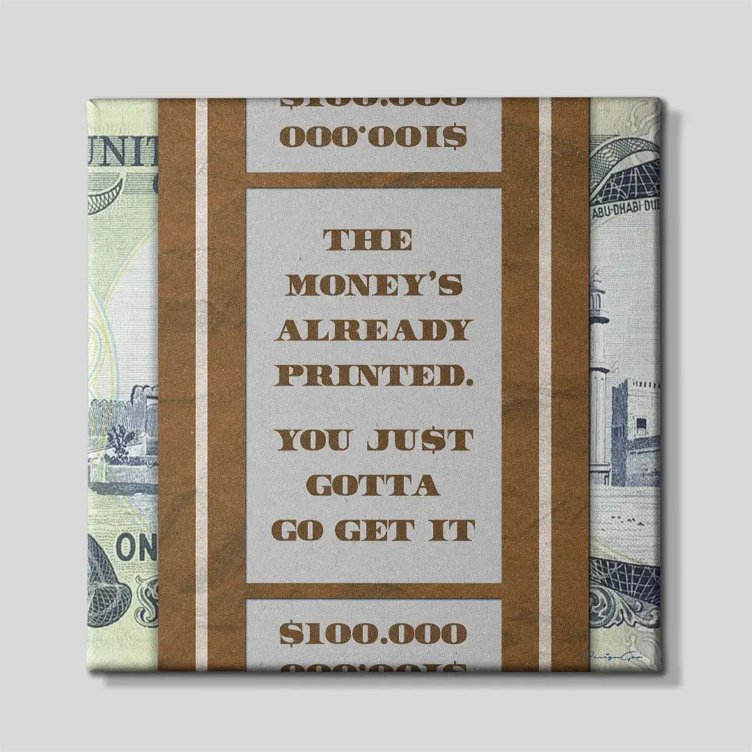Modern canvas wall art featuring money is already printed AED quote for interior decor